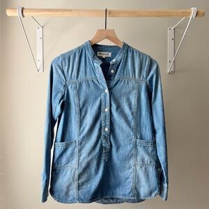 Madewell Womens Downshift Top Denim Blue Long Sleeve Henley Popover